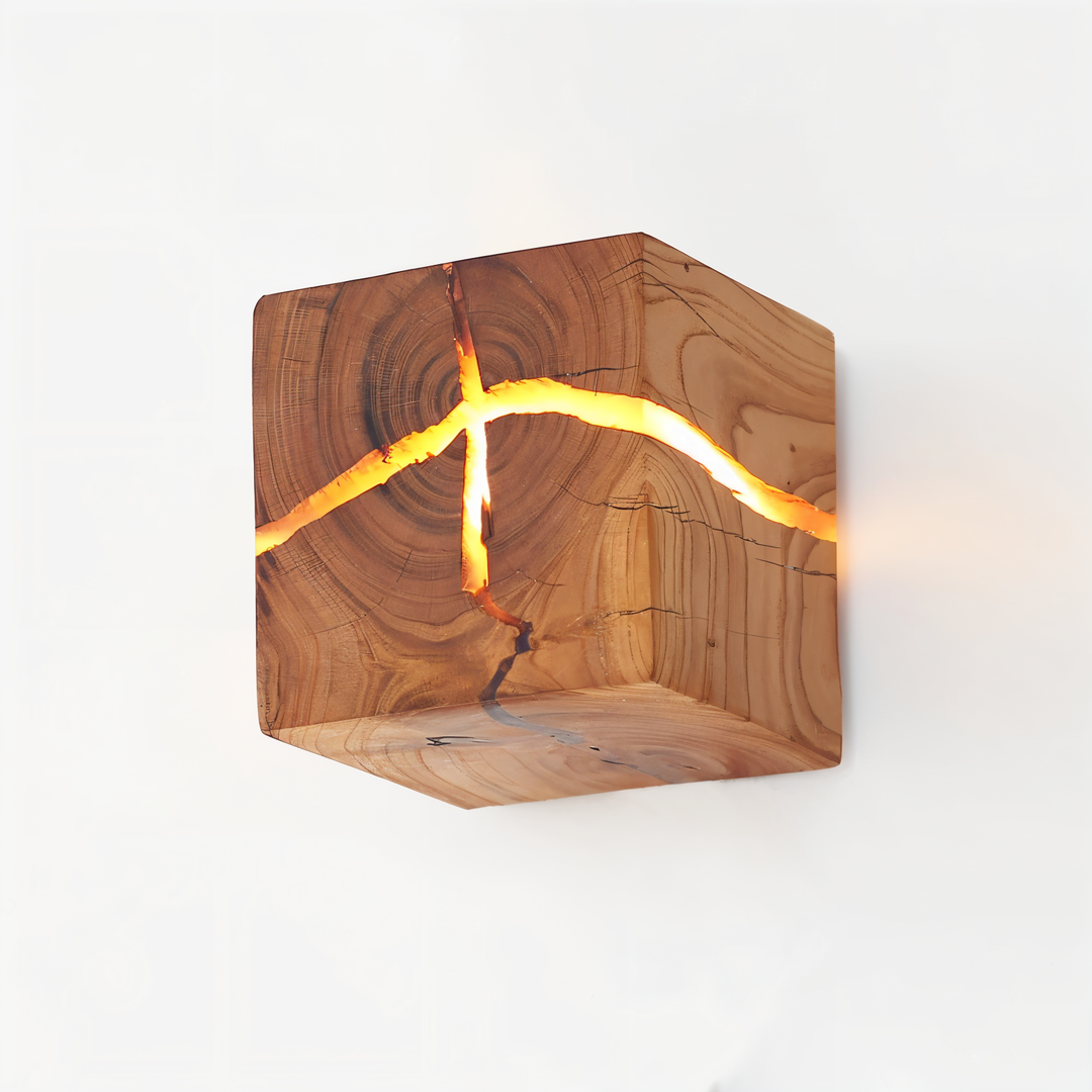 BowLift | QuadCrackle Wooden Wall Light – Handcrafted LED Wall Lamp with Artistic Crackle Design