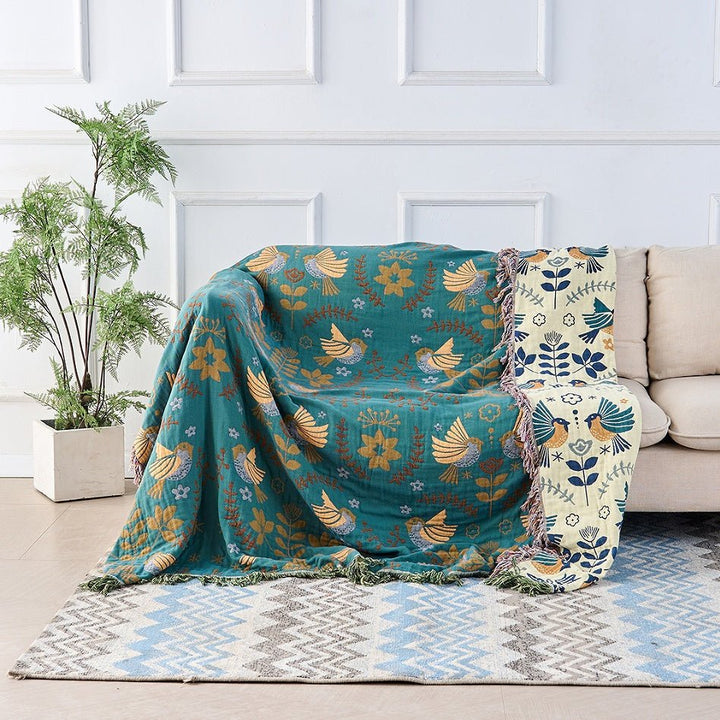 BowLift | Reversible cotton blanket in Scandinavian style with bird motif