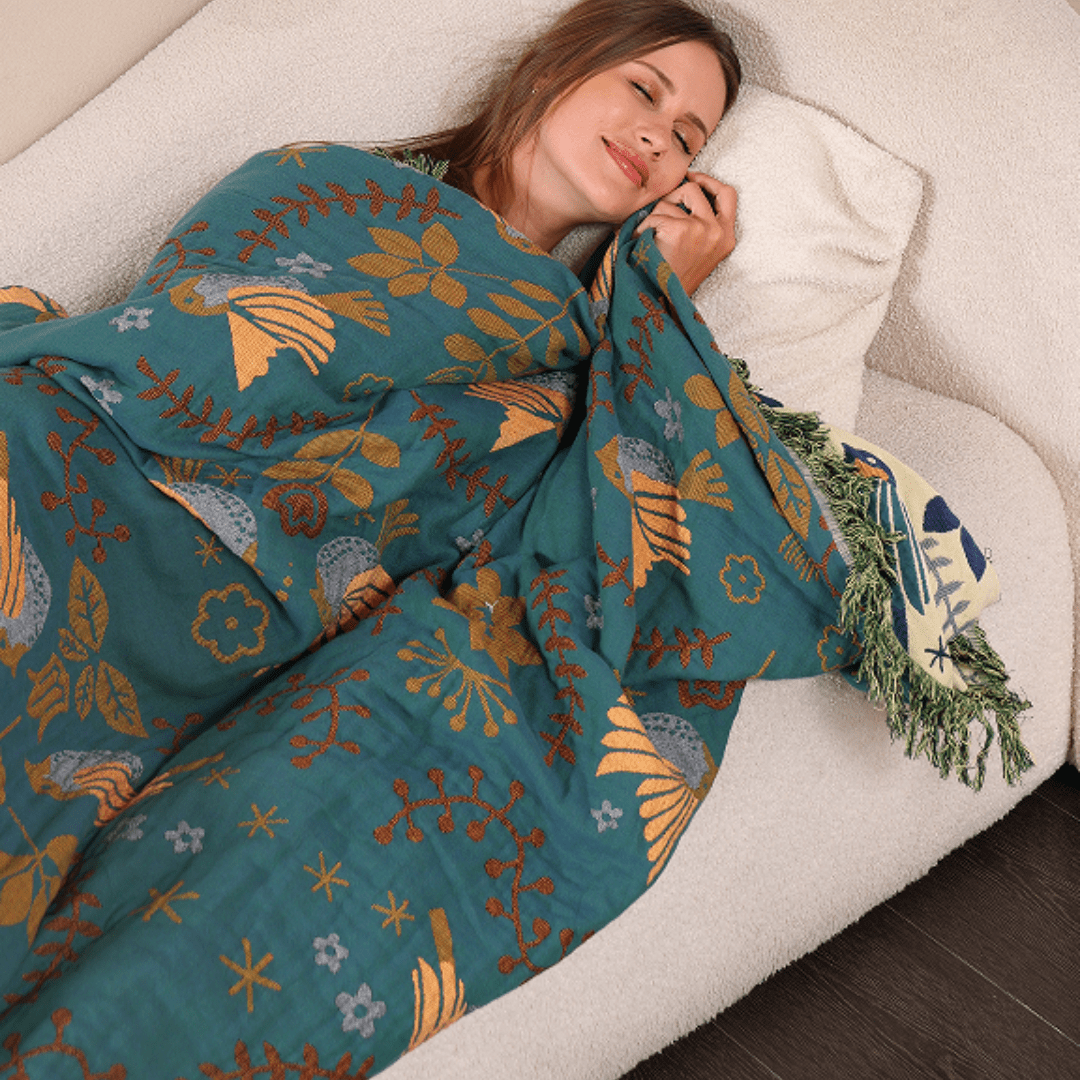 BowLift | Reversible cotton blanket in Scandinavian style with bird motif