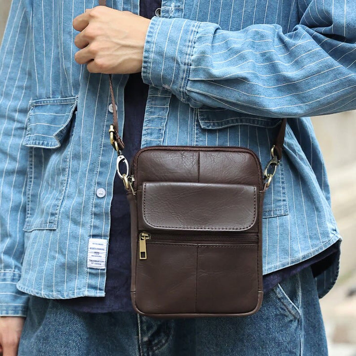 BowLift | Men’s Small Genuine Leather Shoulder Bag – Compact Crossbody with Adjustable Strap