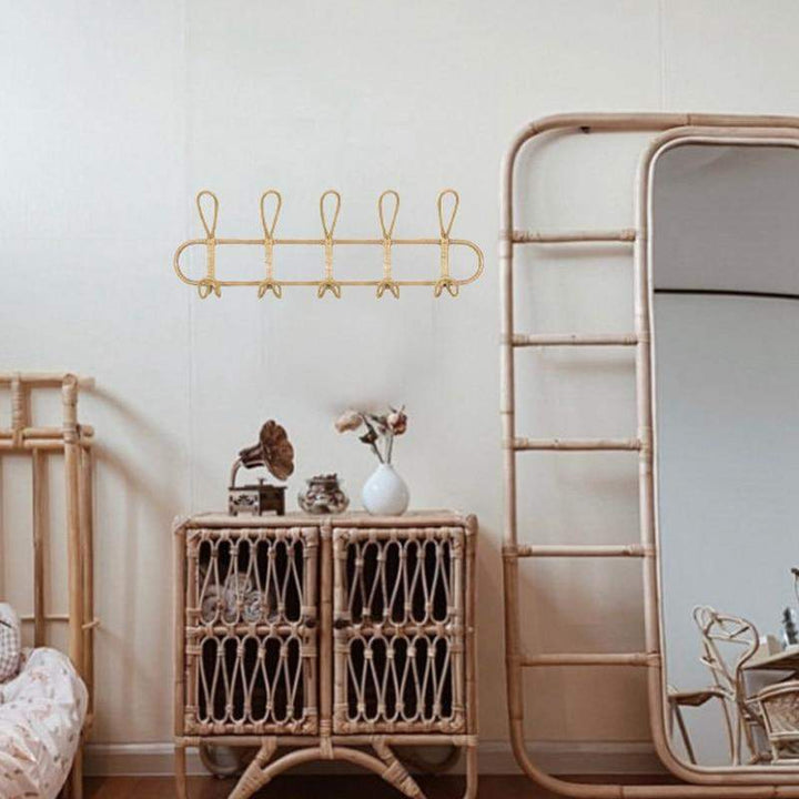Rattan Wall Hanger with 5 Hooks for Coats, Bags and Towels | Bowlift
