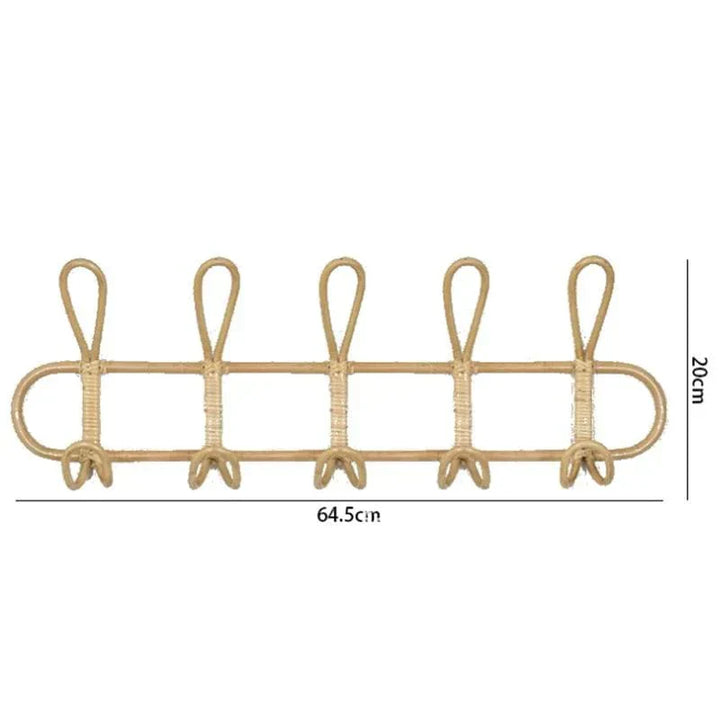 Rattan Wall Hanger with 5 Hooks for Coats, Bags and Towels | Bowlift