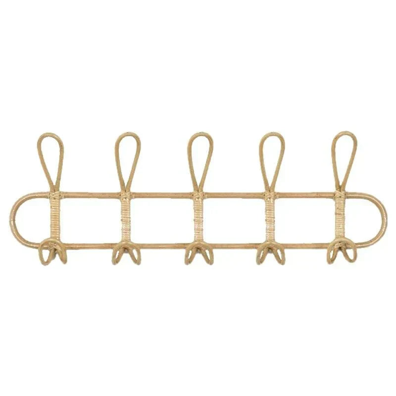 Rattan Wall Hanger with 5 Hooks for Coats, Bags and Towels | Bowlift