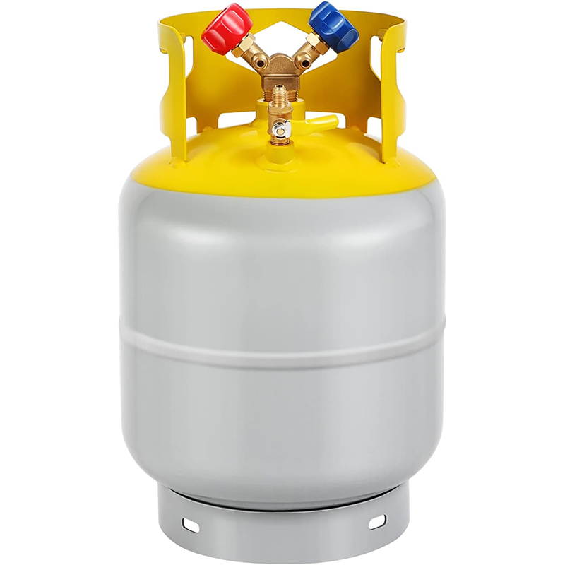 BowLift | Recovery Cylinder Recovery Tank 30 lb Reusable Recovery Cylinder 1/4 SAE Y-Valve Recovery Tank No Float Switch Gray Yellow