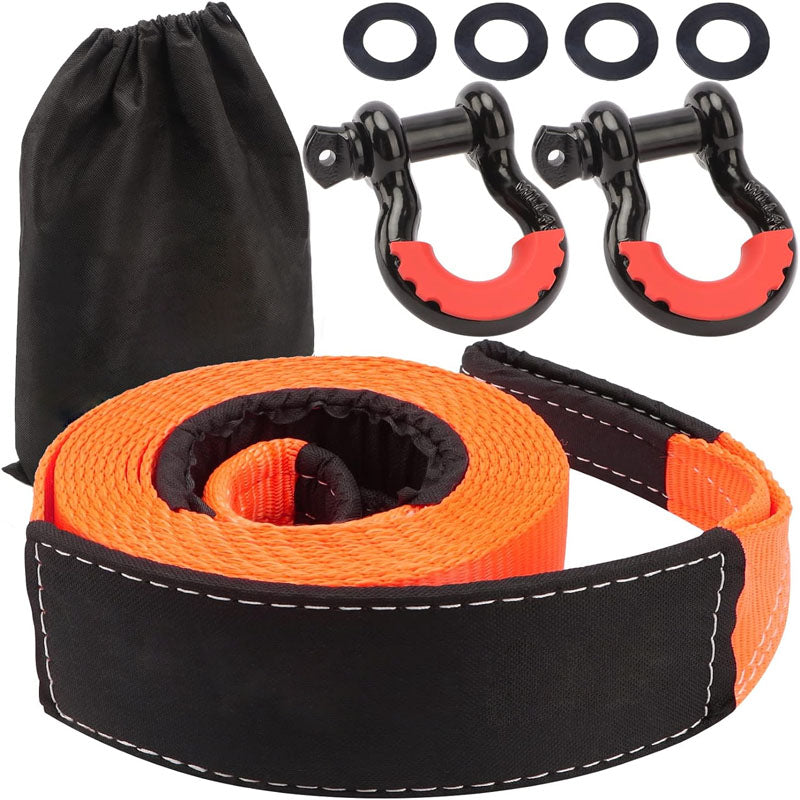 BowLift | Heavy Duty Tow Strap Recovery Kit 3" x 20ft(35,000lbs) Tree Saver Winch Strap 3/4" D-Ring Shackles with Storage Bag