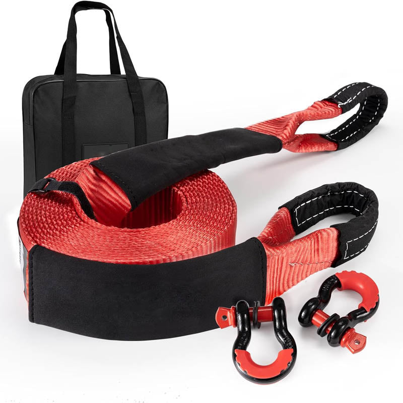 BowLift | 4”x 30FT Tow Straps Recovery Kit with D Ring Shackles 46,500 lbs Break Strength Emergency Off Road Towing Rope & Winch Extension