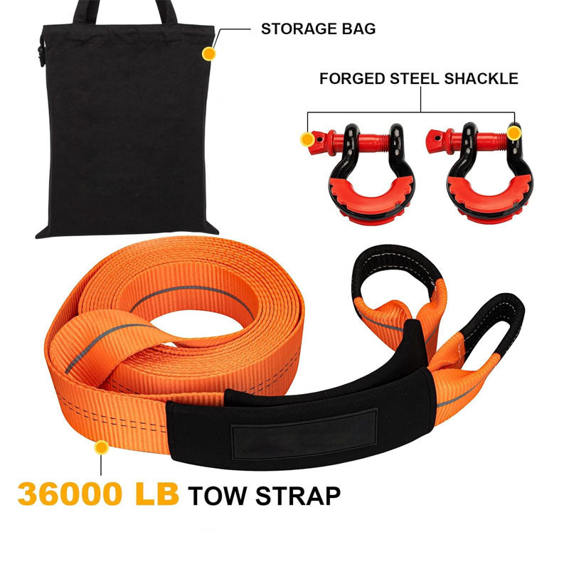 BowLift | 3'' × 30ft Recovery Straps Heavy Duty Recovery Straps Kit 36,000 lb Capacity 4x4 Towing Rope + Heavy Duty 3/4 Shackles (2pcs) + Storage Bag