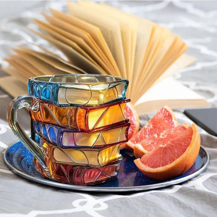 BowLift | Handmade 3D Glass Mug in the Shape of a Book – Artistic Mug for Coffee and Tea, 350 ml