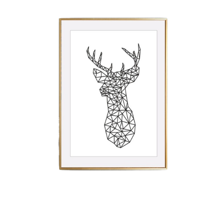Minimalist Deer Head Geometric Triangles Origami - Canvas Wall Art Painting | Bowlift