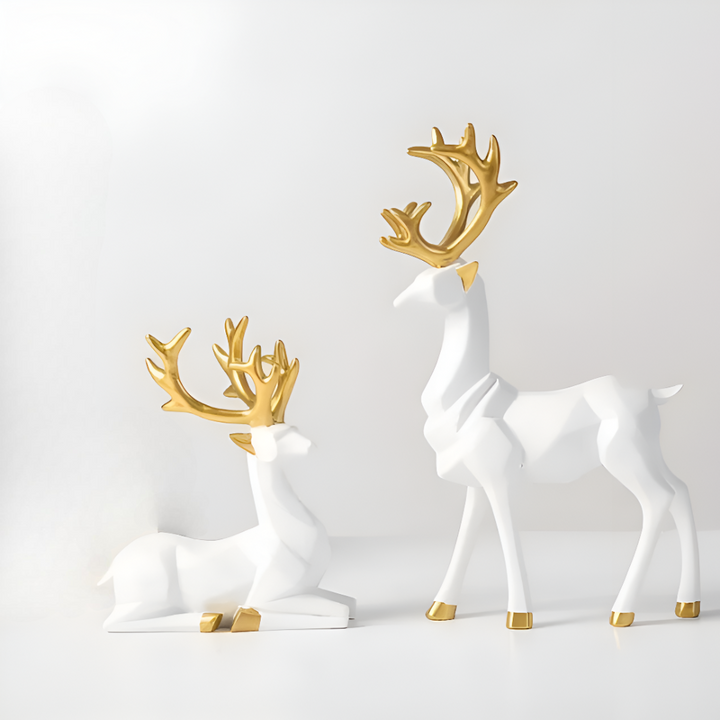 BowLift | Geometric Reindeer Figures Set – Modern 2-piece Resin Decoration