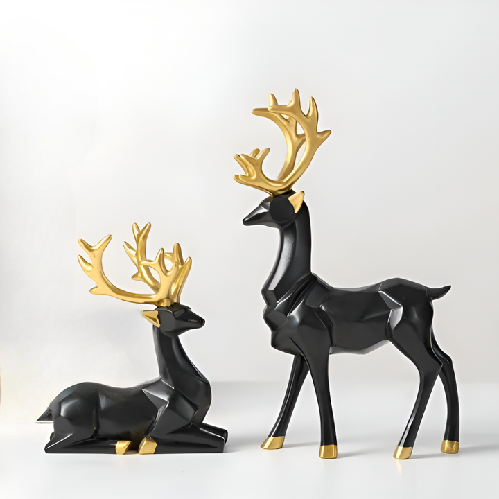 BowLift | Geometric Reindeer Figures Set – Modern 2-piece Resin Decoration