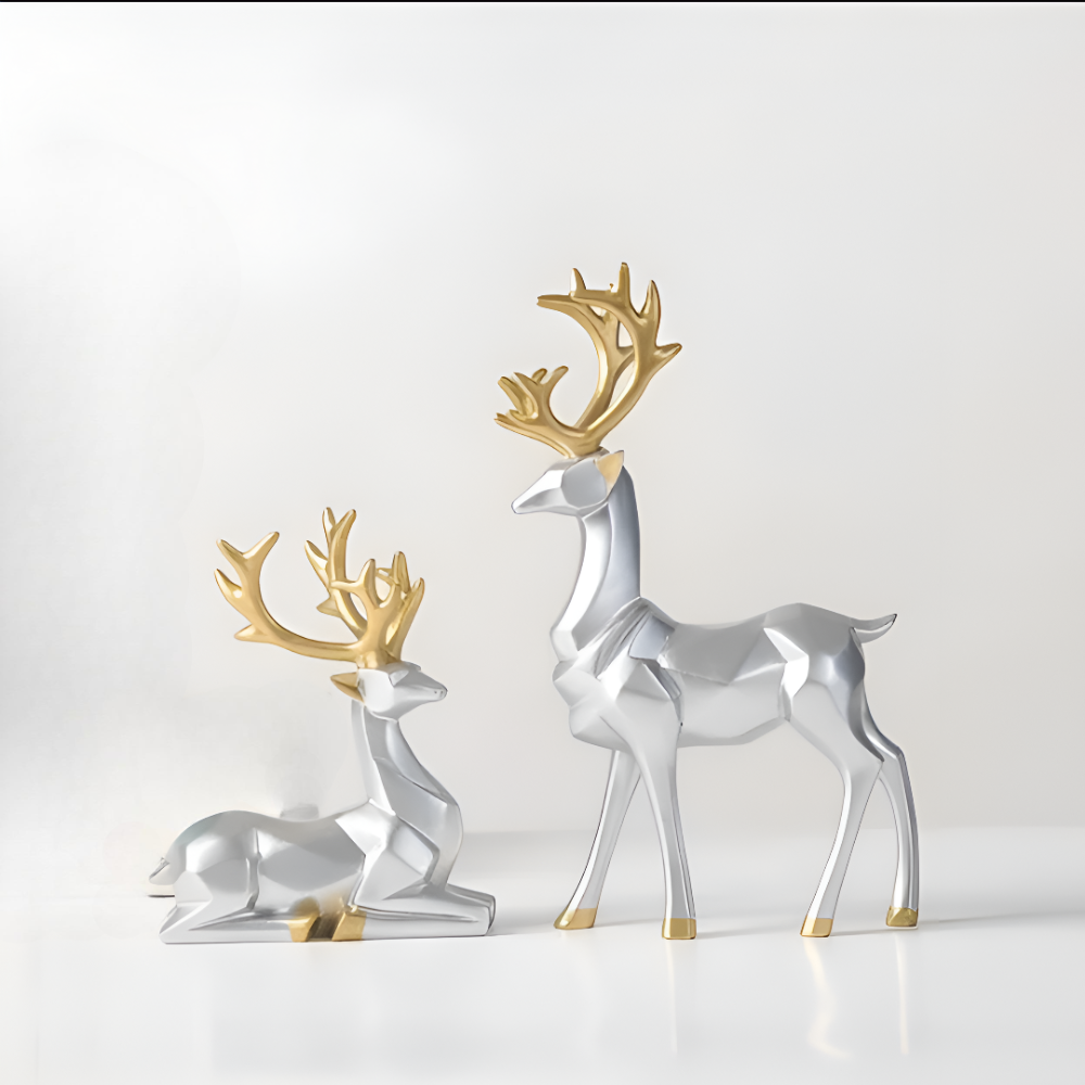 BowLift | Geometric Reindeer Figures Set – Modern 2-piece Resin Decoration