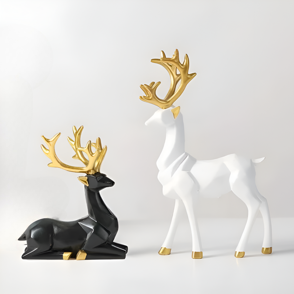 BowLift | Geometric Reindeer Figures Set – Modern 2-piece Resin Decoration