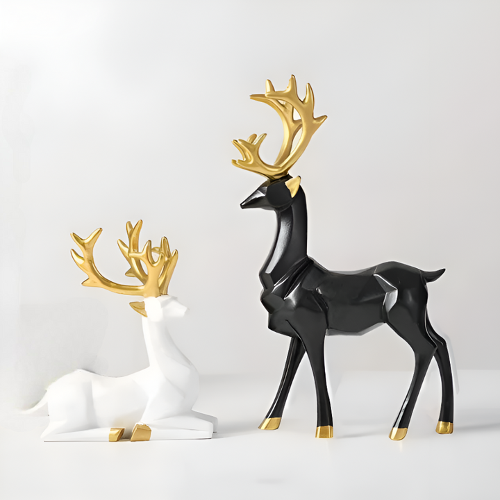 BowLift | Geometric Reindeer Figures Set – Modern 2-piece Resin Decoration