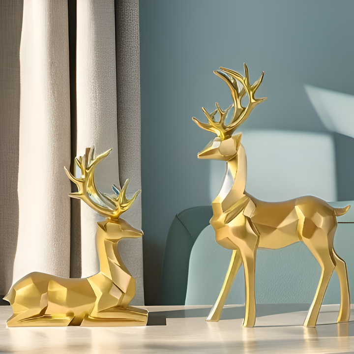 BowLift | Geometric Reindeer Figures Set – Modern 2-piece Resin Decoration