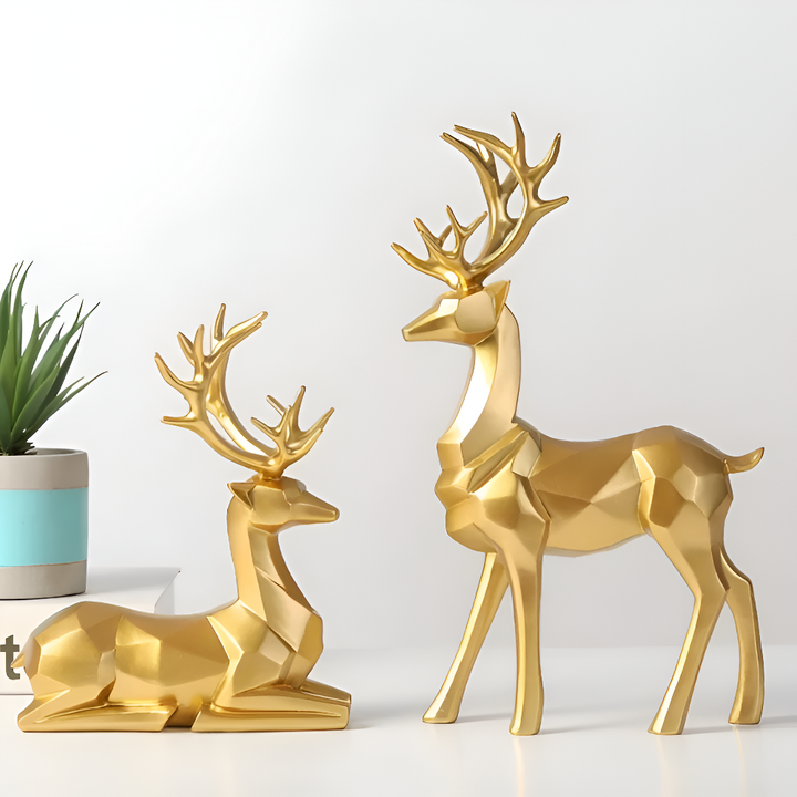 BowLift | Geometric Reindeer Figures Set – Modern 2-piece Resin Decoration