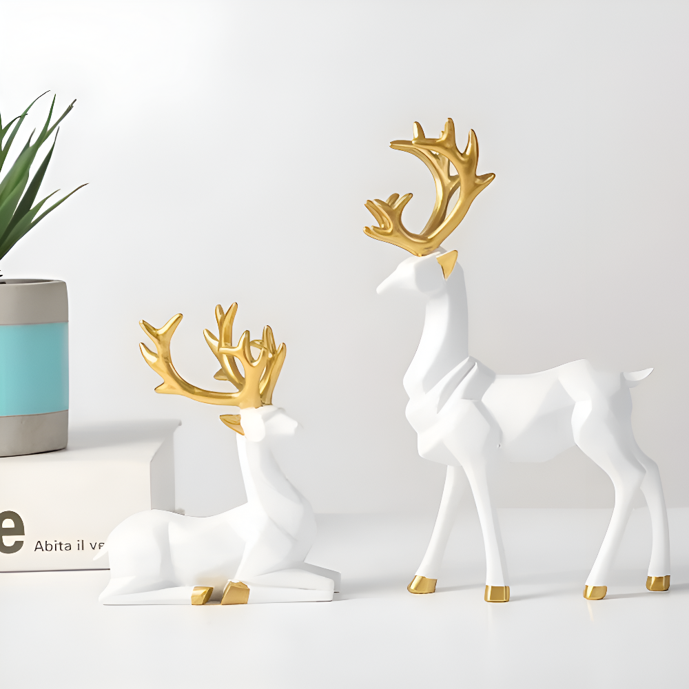 BowLift | Geometric Reindeer Figures Set – Modern 2-piece Resin Decoration