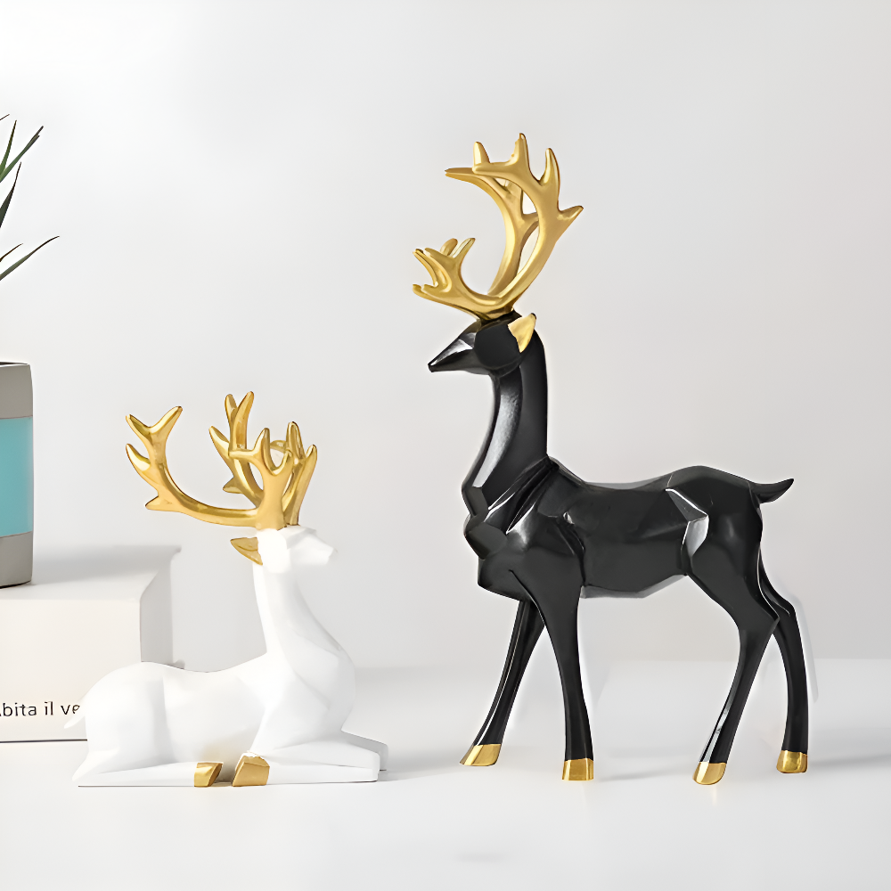 BowLift | Geometric Reindeer Figures Set – Modern 2-piece Resin Decoration