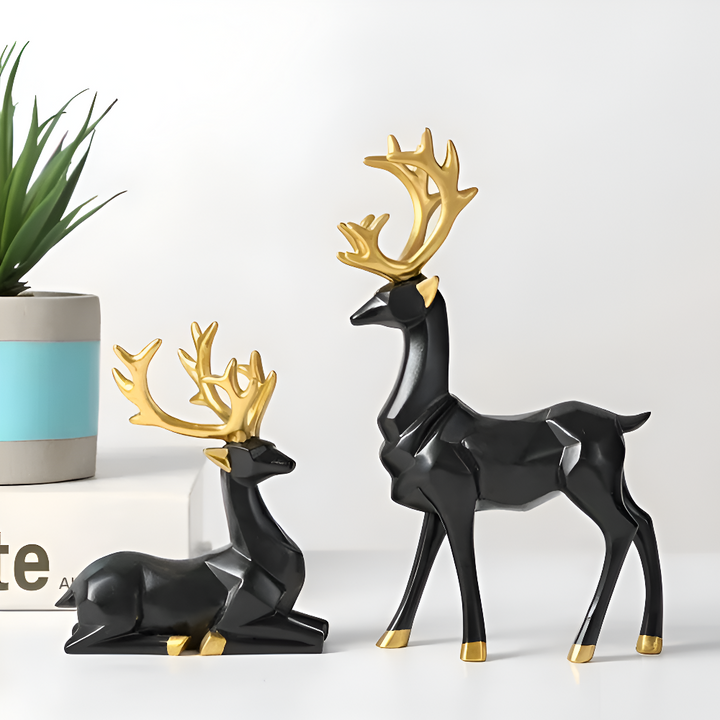 BowLift | Geometric Reindeer Figures Set – Modern 2-piece Resin Decoration