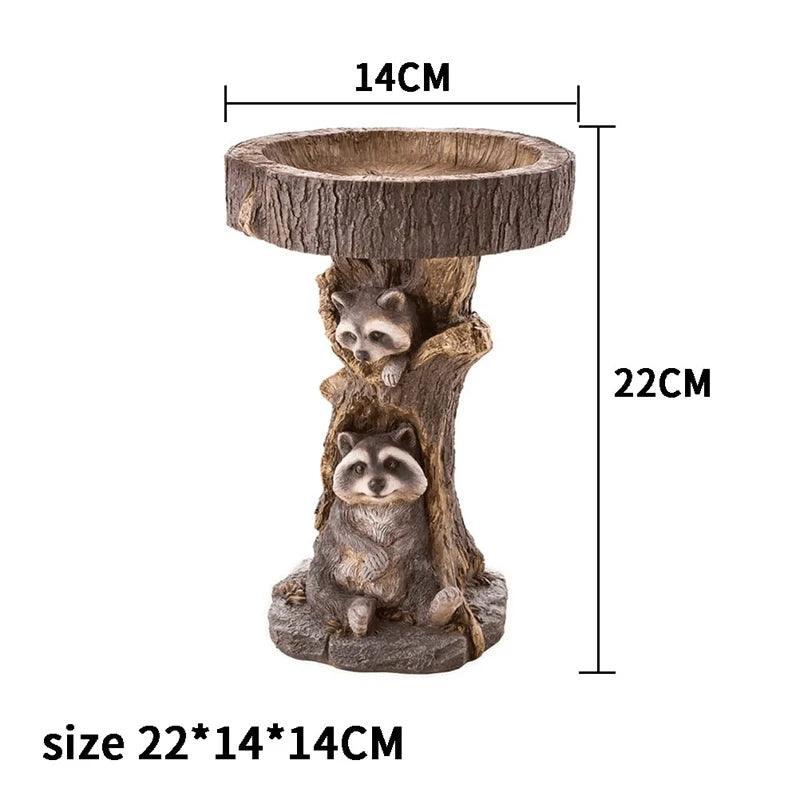 BowLift | Vintage Garden Bird Bath – Polyresin Raccoon Design for Outdoor Charm