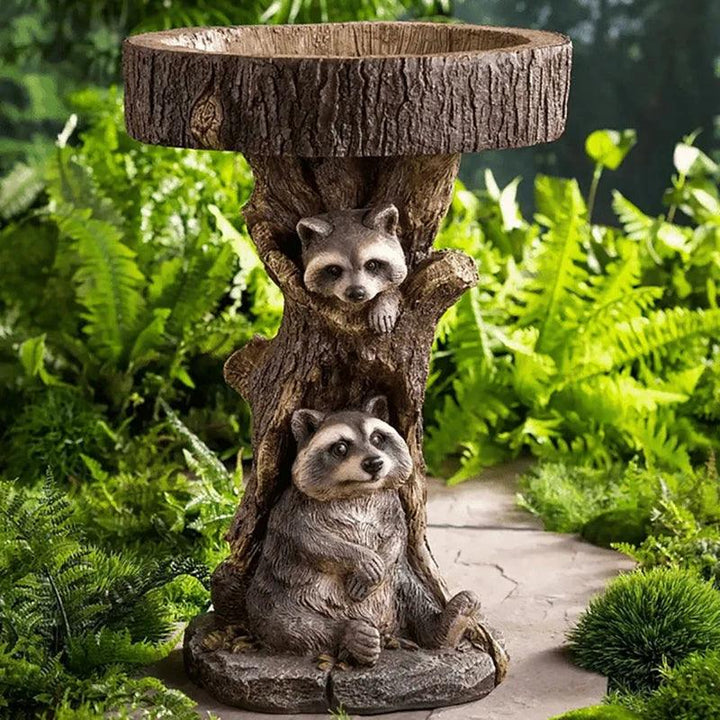 BowLift | Vintage Garden Bird Bath – Polyresin Raccoon Design for Outdoor Charm