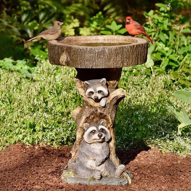 BowLift | Vintage Garden Bird Bath – Polyresin Raccoon Design for Outdoor Charm