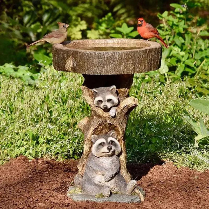 BowLift | Vintage Garden Bird Bath – Polyresin Raccoon Design for Outdoor Charm