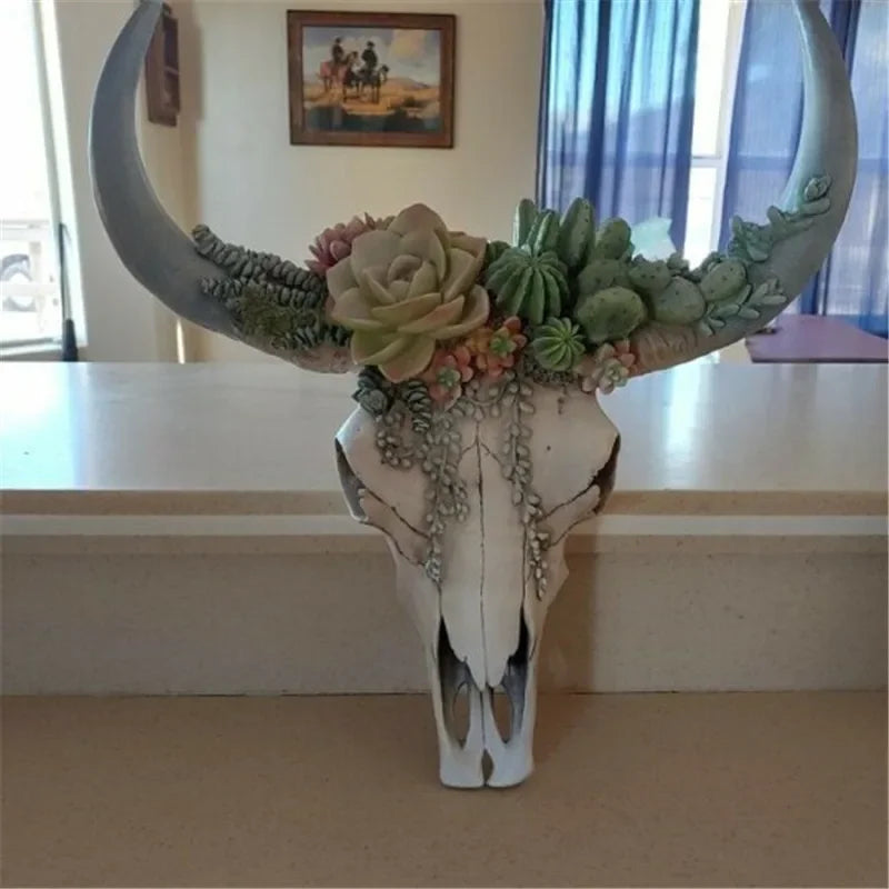 BowLift | Cow Skull - Bully - Wall Decoration with Flowers - Resin Home Decor