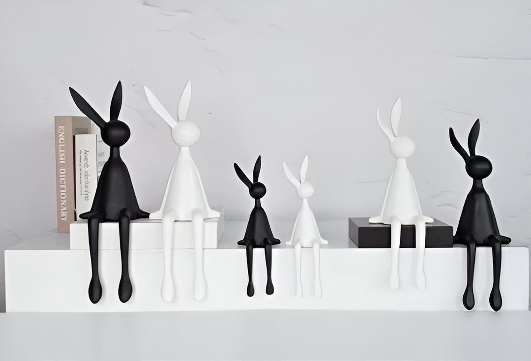 BowLift | ResinLux | Modern Resin Easter Bunny – Black, White, or Blue Sitting Rabbit Decoration