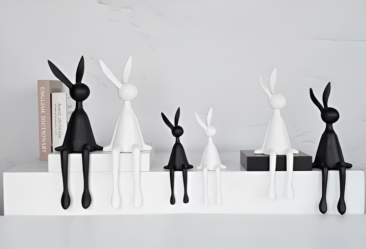 BowLift | ResinLux | Modern Resin Easter Bunny – Black, White, or Blue Sitting Rabbit Decoration