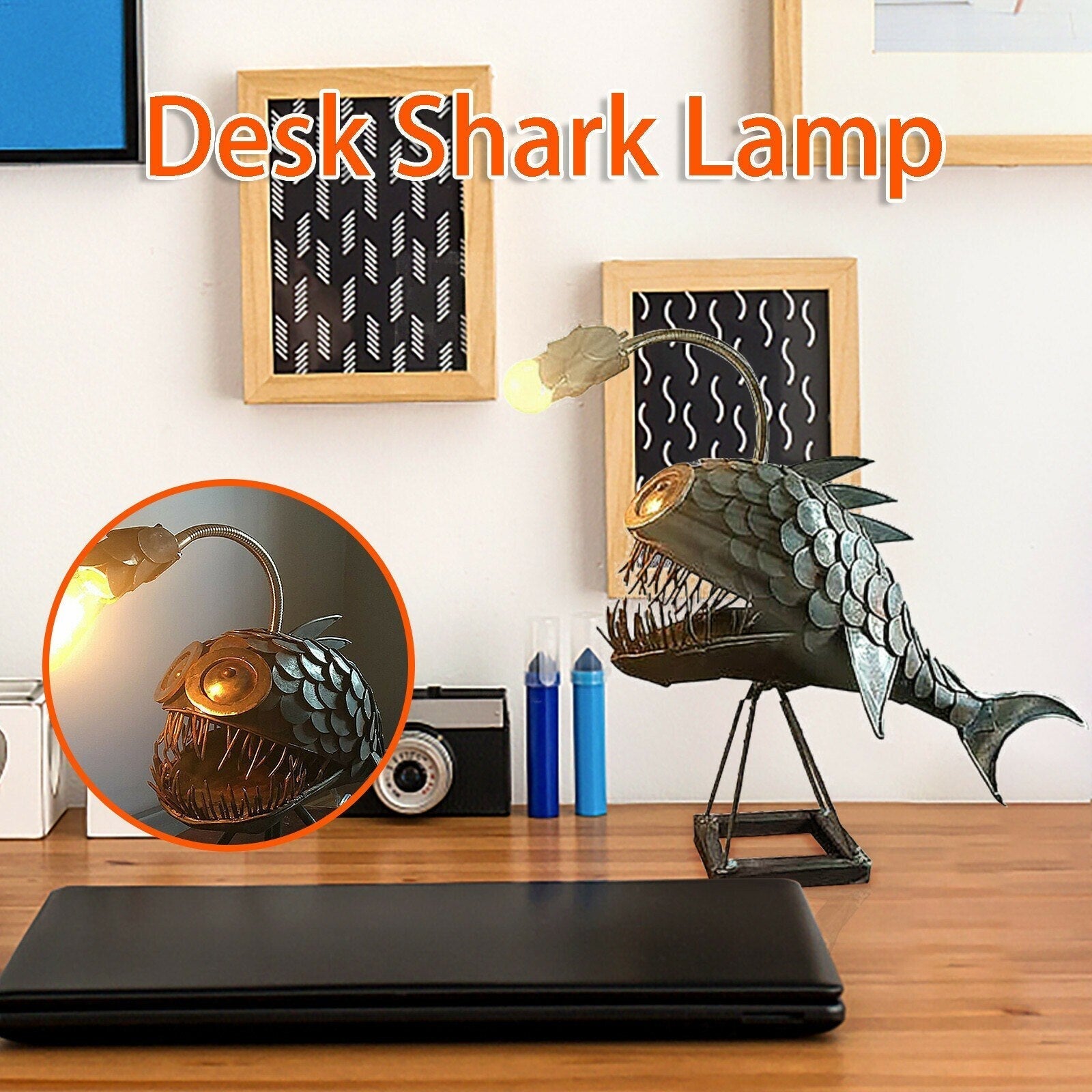 BowLift | Retro Table Lamp Anglerfish Light with Flexible Lamp Head Artistic Table Lamps for Home Bar Café Home Art Decorative Ornaments