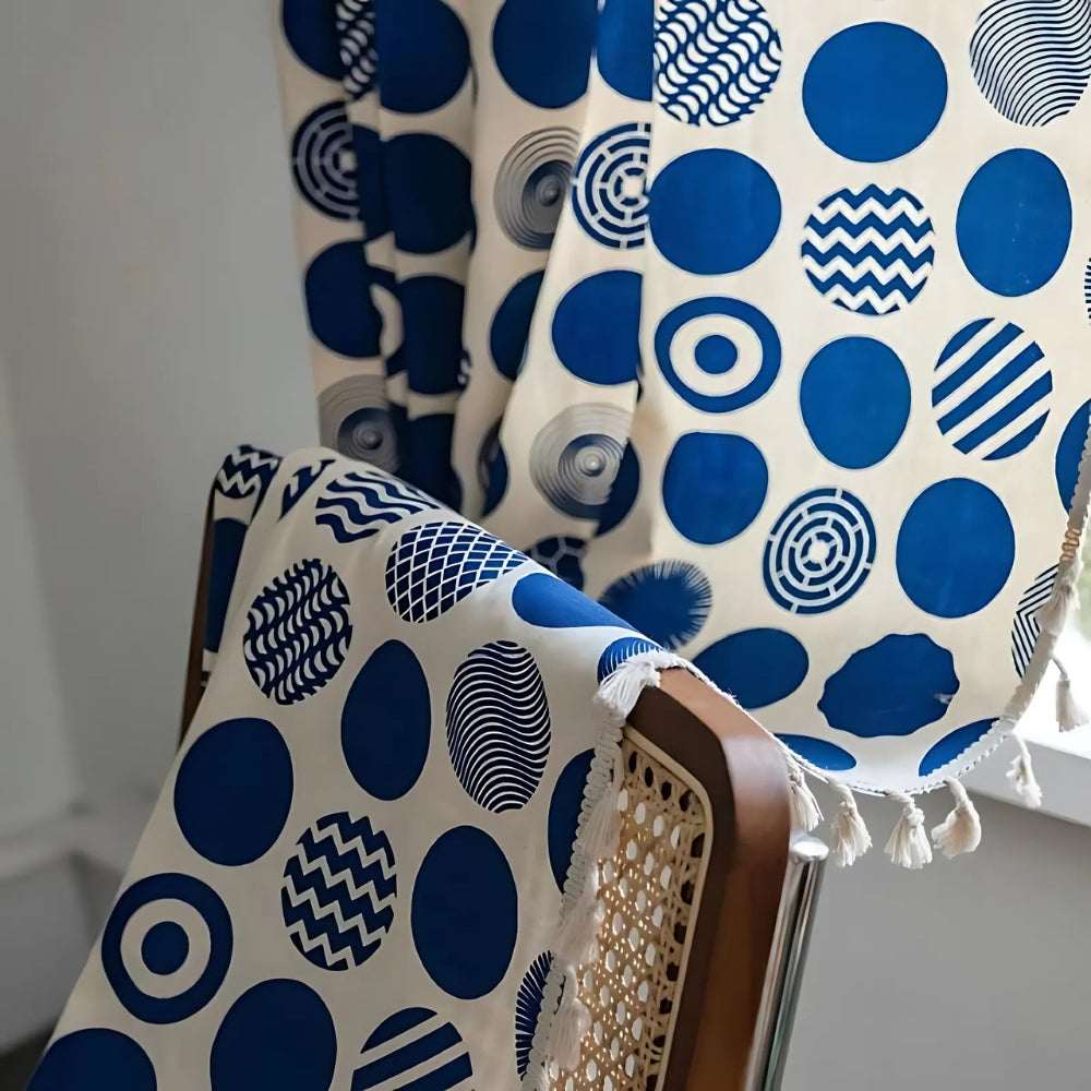 BowLift | Retro Blue Polka Dots Patterned Window Curtain