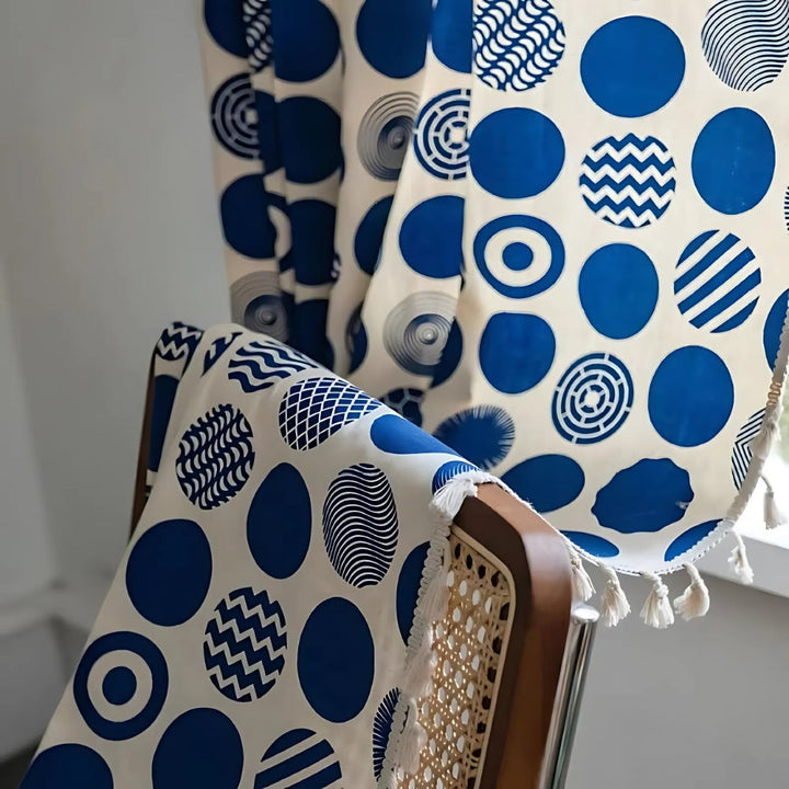BowLift | Retro Blue Polka Dots Patterned Window Curtain