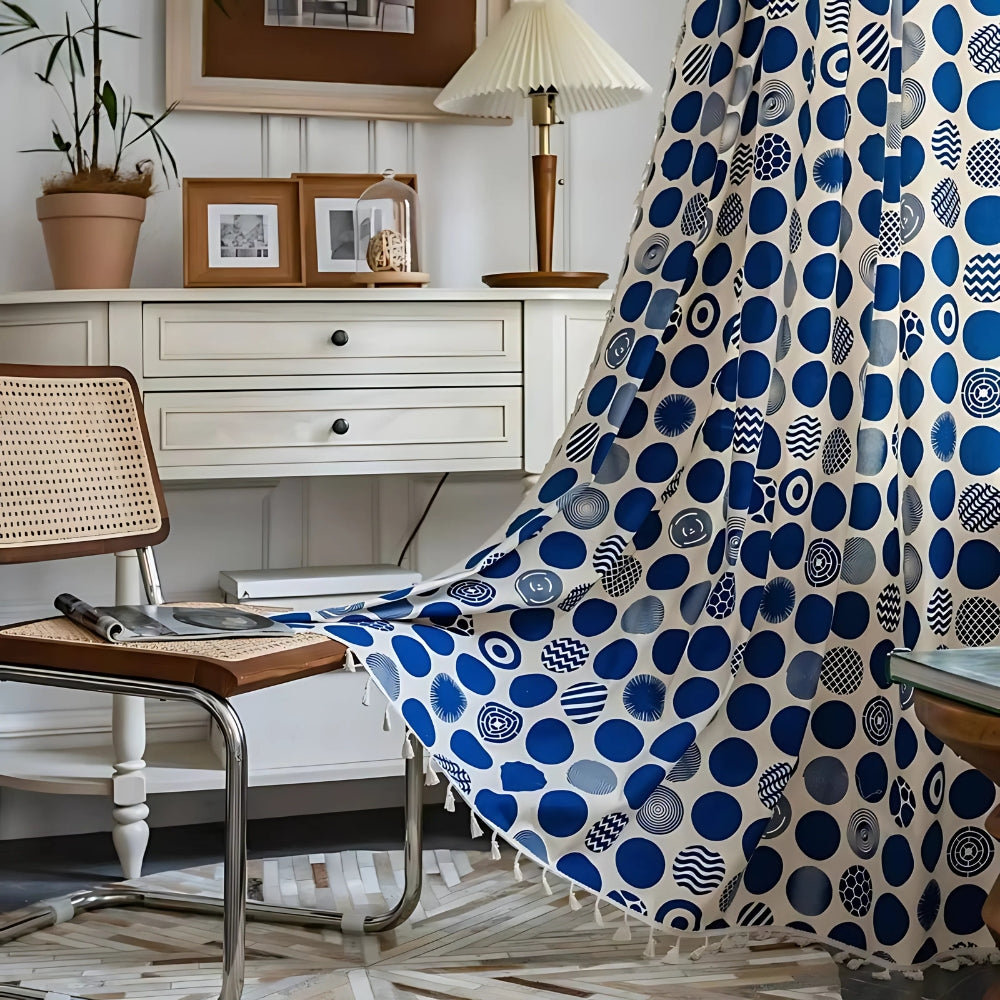 BowLift | Retro Blue Polka Dots Patterned Window Curtain