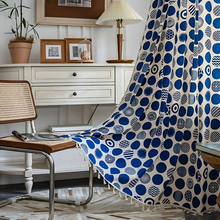 BowLift | Retro Blue Polka Dots Patterned Window Curtain
