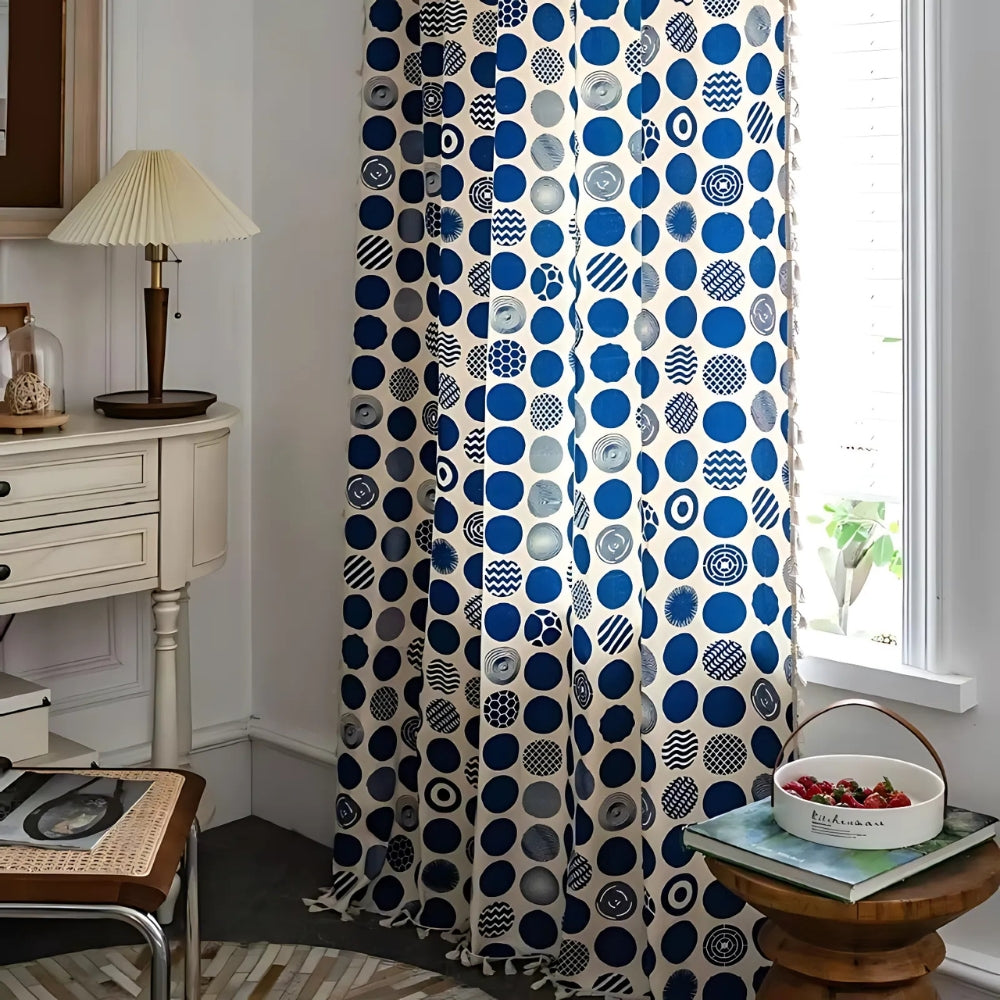 BowLift | Retro Blue Polka Dots Patterned Window Curtain