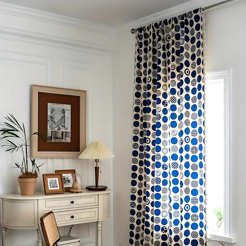 BowLift | Retro Blue Polka Dots Patterned Window Curtain