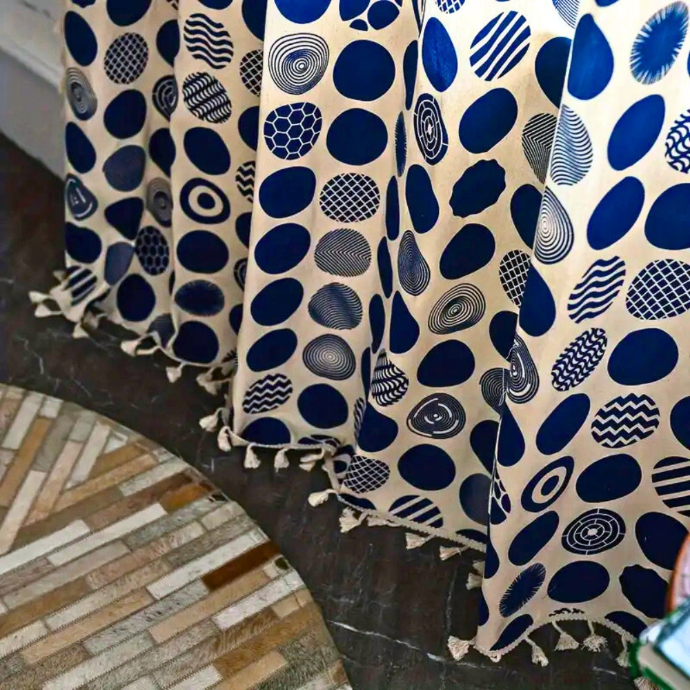 BowLift | Retro Blue Polka Dots Patterned Window Curtain