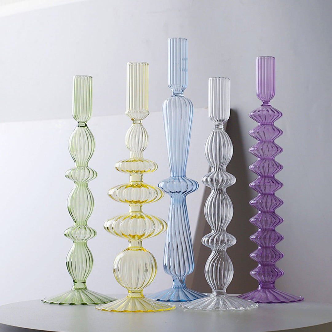 Ribbed Glass Candleholders - Pastel | Bowlift