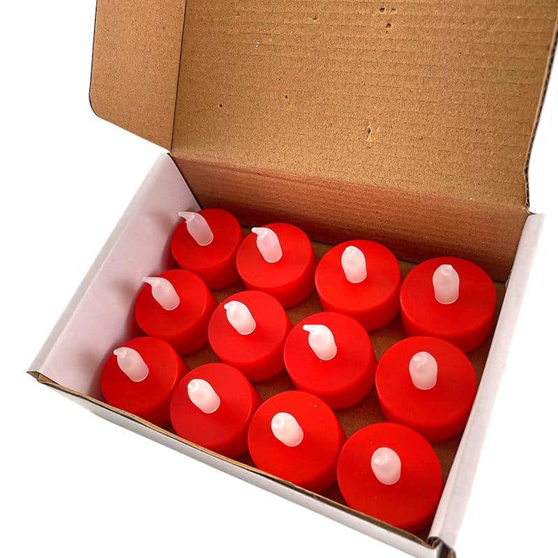 LED tealight 12 pcs. in red with flame | Bowlift