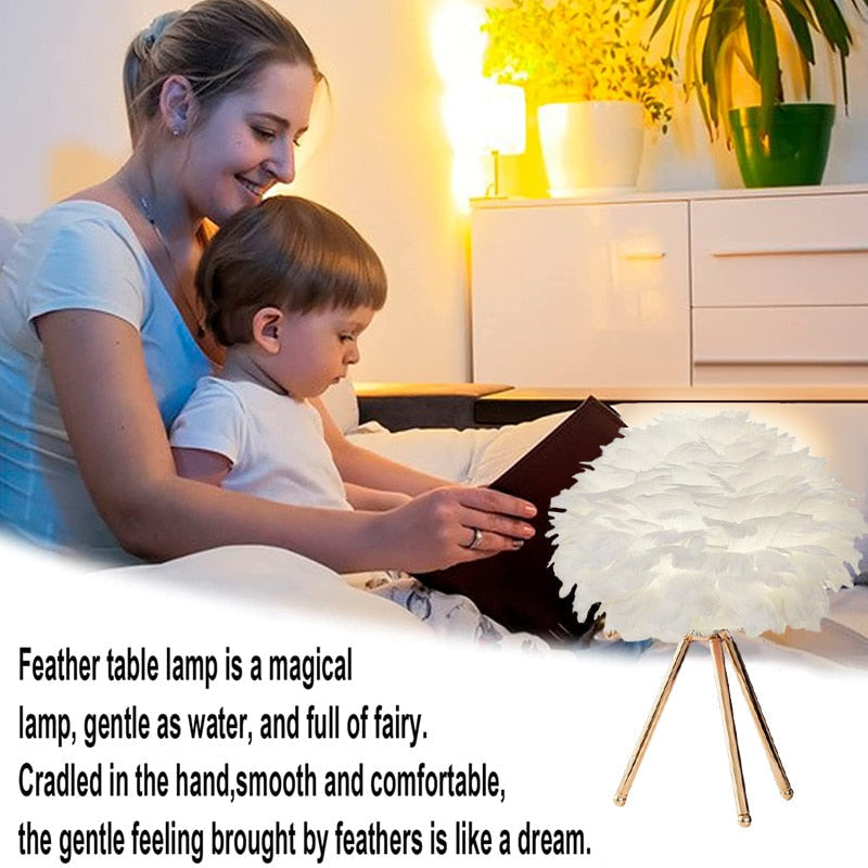 BowLift | Romantic Feather Table Lamp Modern Nightstand Lamp Living Room Café Decoration Wedding Christmas Gift Ostrich Feather Light