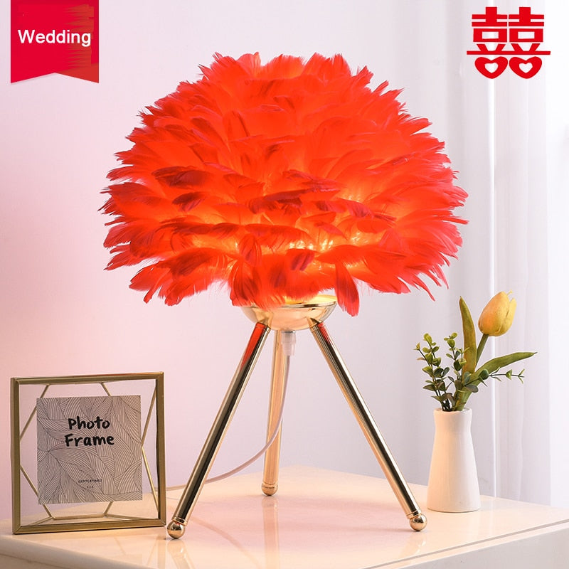 BowLift | Romantic Feather Table Lamp Modern Nightstand Lamp Living Room Café Decoration Wedding Christmas Gift Ostrich Feather Light