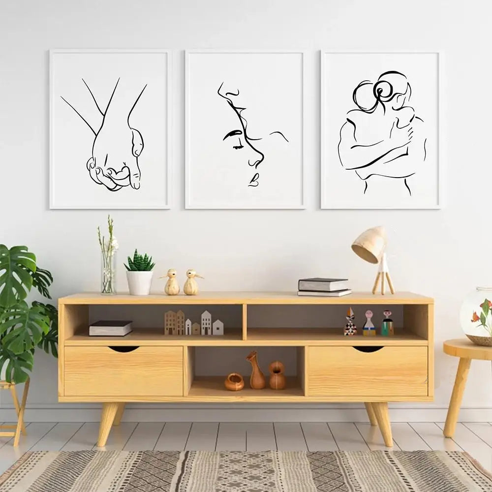 Romantic Lovers Minimalist Figure Art Line Art Wall Art Fine Art Canvas Prints Pictures For Bedroom Living Room Home Office Decor | Bowlift