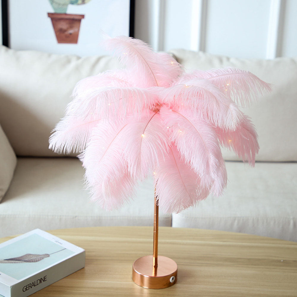 BowLift | Ostrich Night lamp | Eccentric lamp with feathers & rose gold base