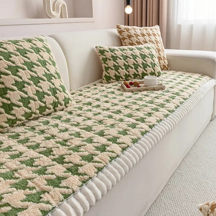BowLift | Colourful Plush Houndstooth Sofa Cover and Cushion Cover