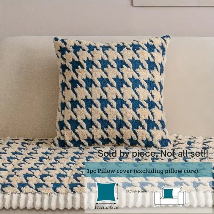 BowLift | Colourful Plush Houndstooth Sofa Cover and Cushion Cover