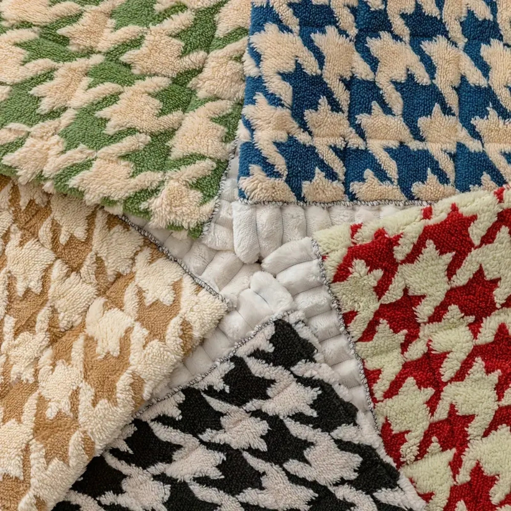 BowLift | Colourful Plush Houndstooth Sofa Cover and Cushion Cover