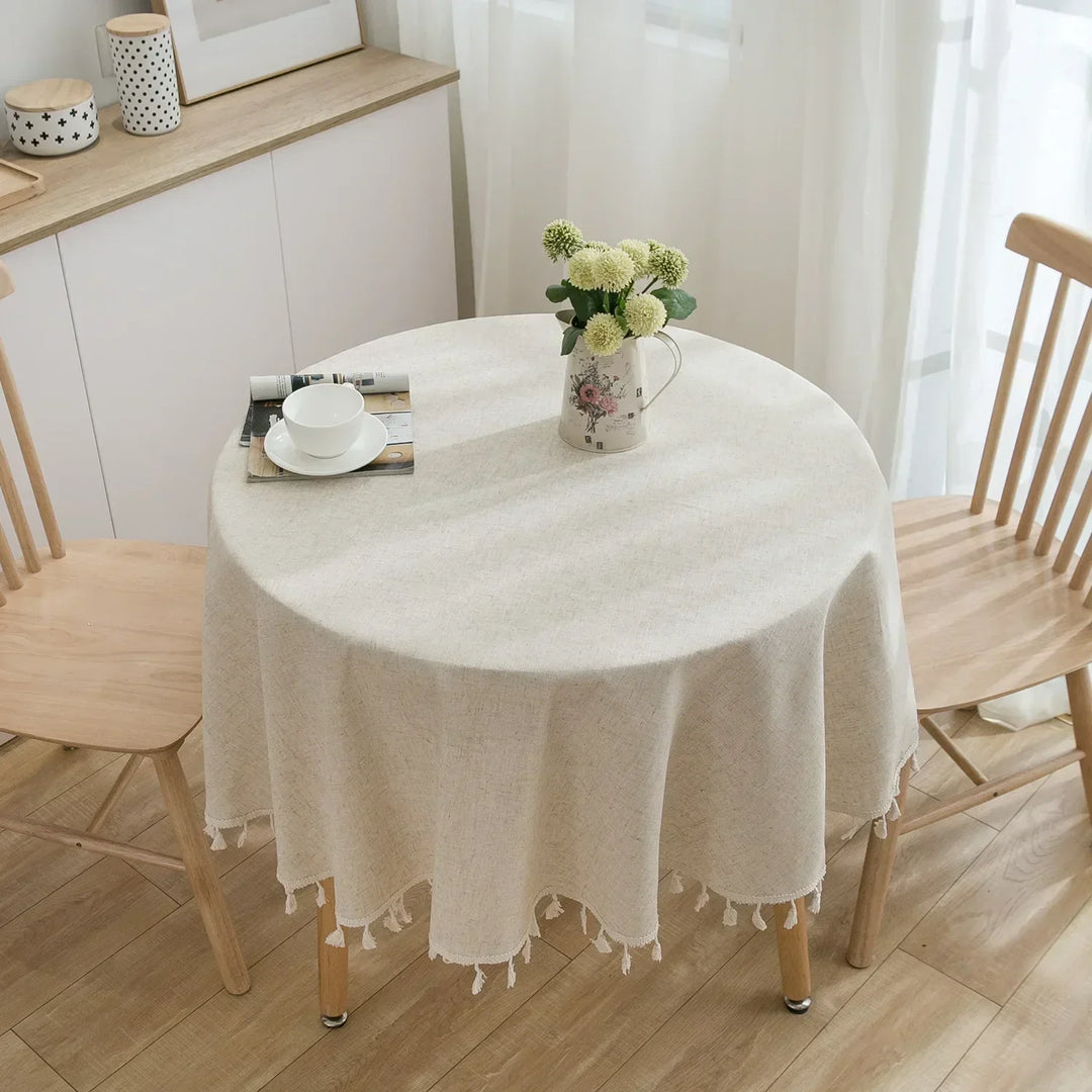 BowLift | Round Linen-Cotton Tablecloth with Tassels