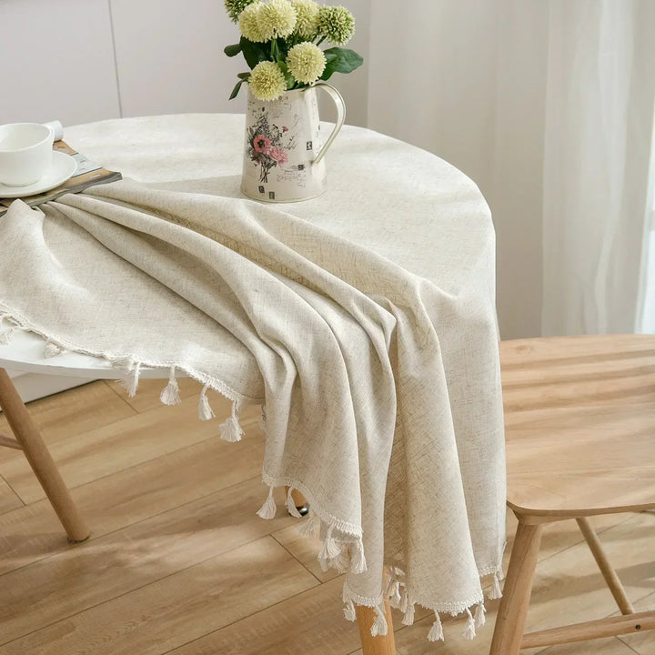 BowLift | Round Linen-Cotton Tablecloth with Tassels