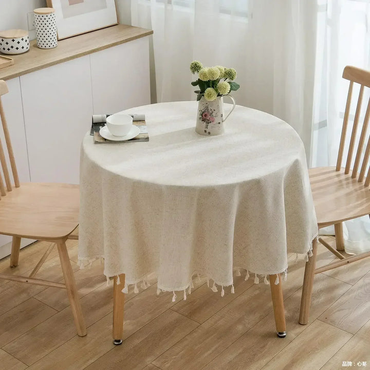 BowLift | Round Linen-Cotton Tablecloth with Tassels